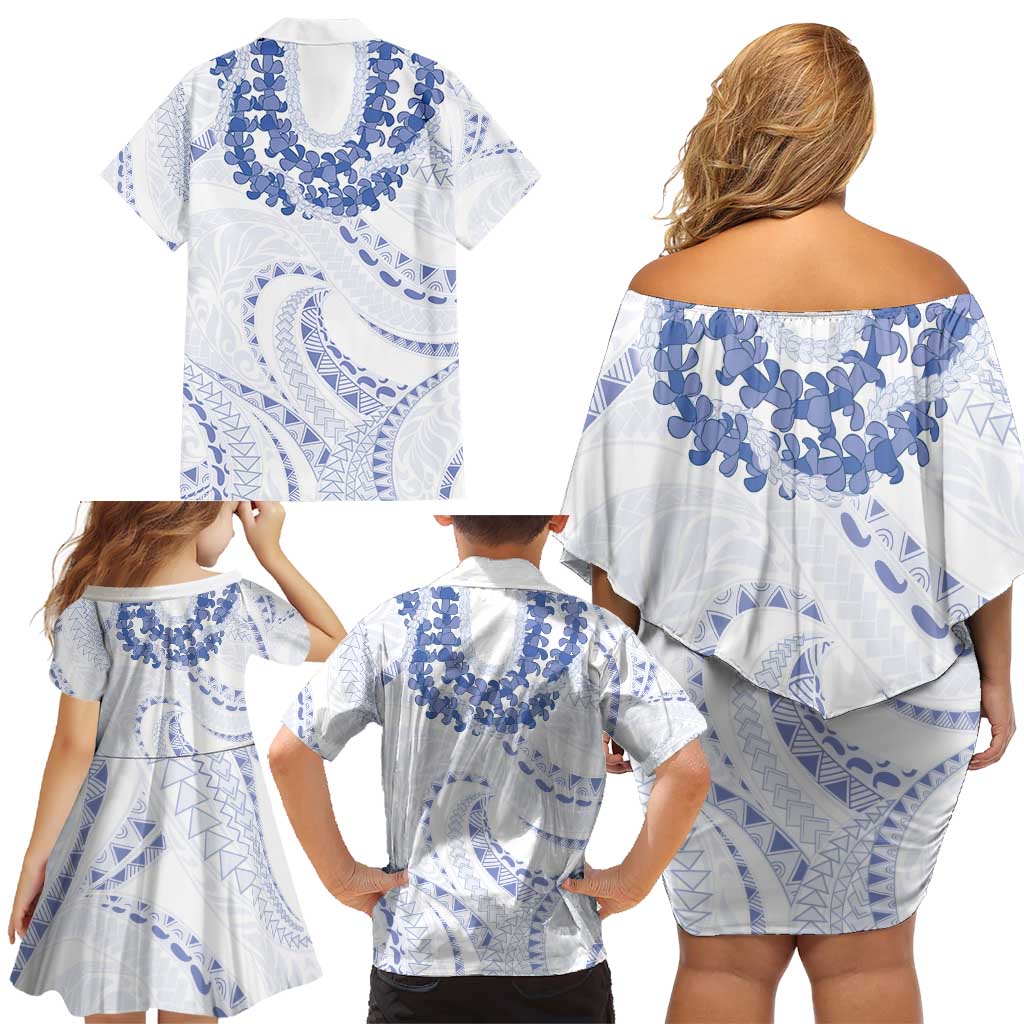 Aloha Lei Onaona Family Matching Off Shoulder Short Dress and Hawaiian Shirt Navy Blue Hawaiian Tribal Pattern LT9 - Polynesian Pride
