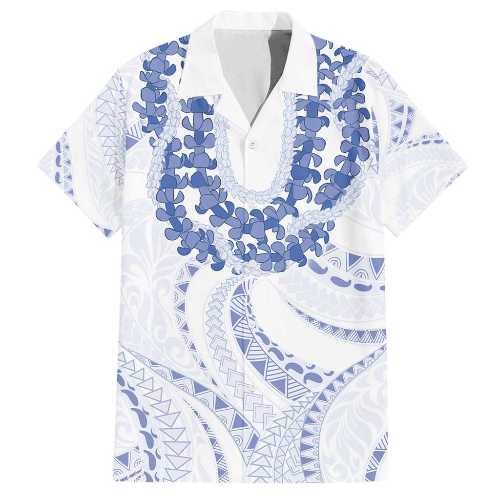 Aloha Lei Onaona Family Matching Off Shoulder Short Dress and Hawaiian Shirt Navy Blue Hawaiian Tribal Pattern LT9 Dad's Shirt - Short Sleeve Blue - Polynesian Pride