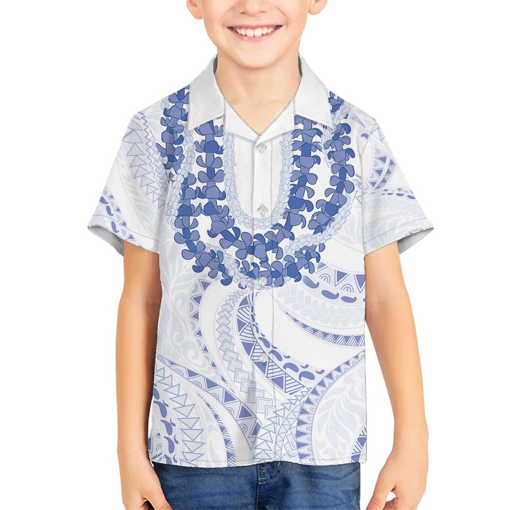 Aloha Lei Onaona Family Matching Off Shoulder Short Dress and Hawaiian Shirt Navy Blue Hawaiian Tribal Pattern LT9 Son's Shirt Blue - Polynesian Pride