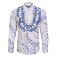 Aloha Lei Onaona Family Matching Short Sleeve Bodycon Dress and Hawaiian Shirt Navy Blue Hawaiian Tribal Pattern LT9 Dad's Shirt - Long Sleeve Blue - Polynesian Pride