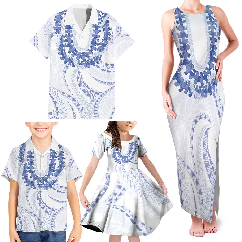 Aloha Lei Onaona Family Matching Tank Maxi Dress and Hawaiian Shirt Navy Blue Hawaiian Tribal Pattern LT9 - Polynesian Pride