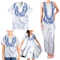 Aloha Lei Onaona Family Matching Tank Maxi Dress and Hawaiian Shirt Navy Blue Hawaiian Tribal Pattern LT9 - Polynesian Pride