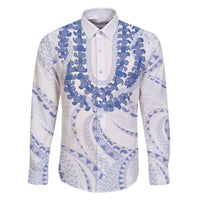 Aloha Lei Onaona Family Matching Tank Maxi Dress and Hawaiian Shirt Navy Blue Hawaiian Tribal Pattern LT9 Dad's Shirt - Long Sleeve Blue - Polynesian Pride