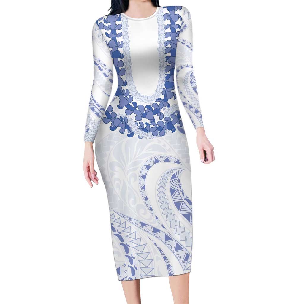 Aloha Lei Onaona Long Sleeve Bodycon Dress Navy Blue Hawaiian Tribal Pattern