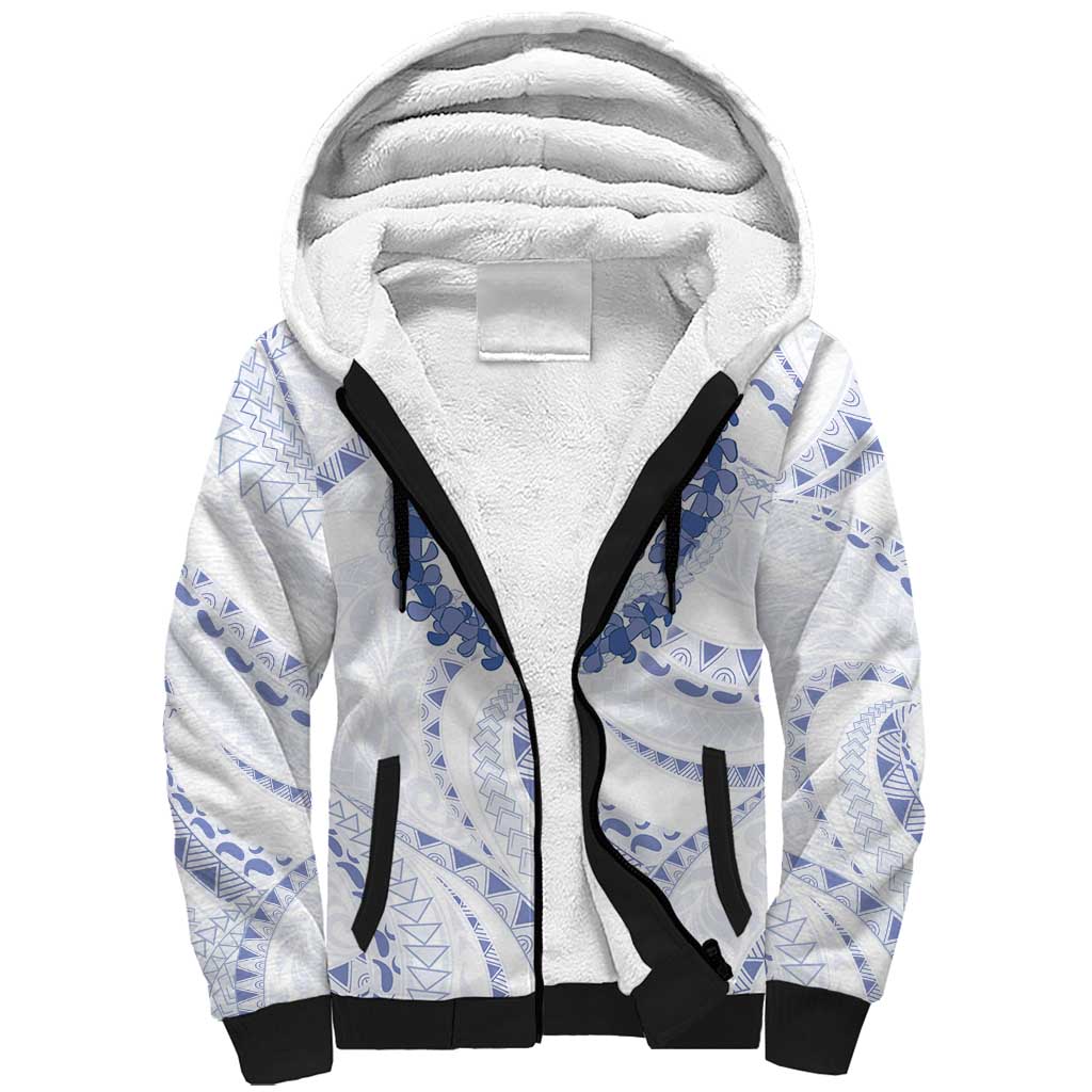 Aloha Lei Onaona Sherpa Hoodie Navy Blue Hawaiian Tribal Pattern