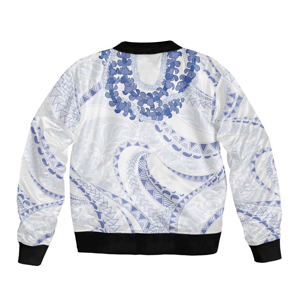 Aloha Lei Onaona Sleeve Zip Bomber Jacket Navy Blue Hawaiian Tribal Pattern