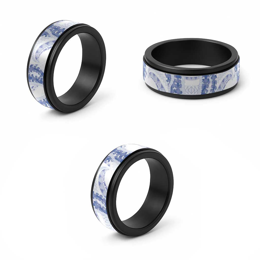 Aloha Lei Onaona Spinner Ring Navy Blue Hawaiian Tribal Pattern - Polynesian Pride