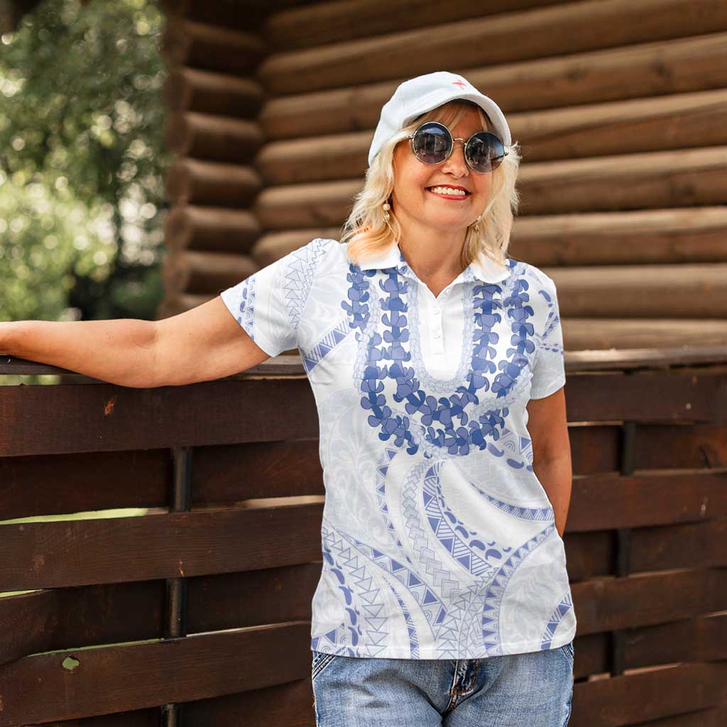 Aloha Lei Onaona Women Polo Shirt Navy Blue Hawaiian Tribal Pattern