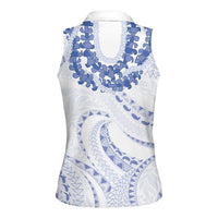 Aloha Lei Onaona Women Sleeveless Polo Shirt Navy Blue Hawaiian Tribal Pattern
