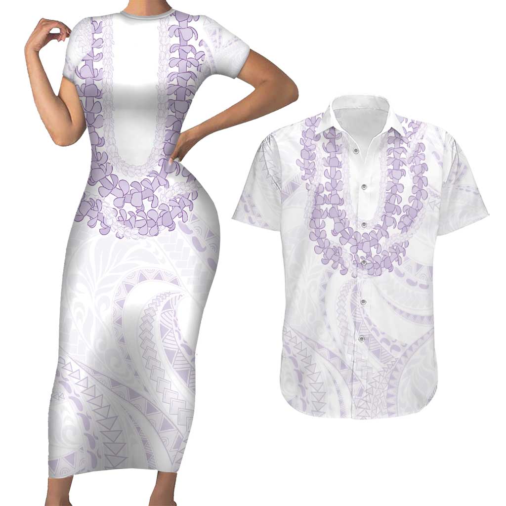 Aloha Lei Onaona Couples Matching Short Sleeve Bodycon Dress and Hawaiian Shirt Purple Hawaiian Tribal Pattern LT9 Purple - Polynesian Pride