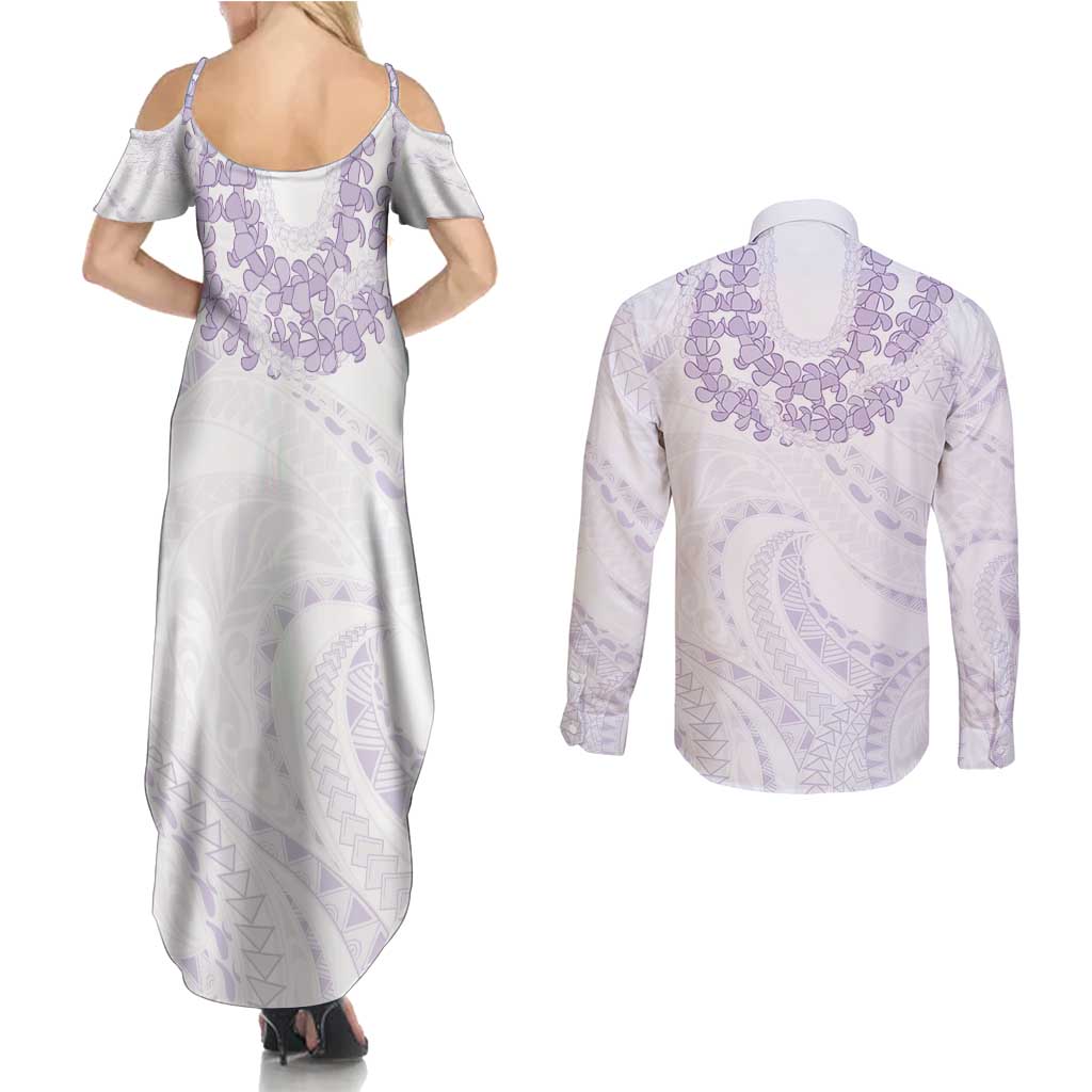 Aloha Lei Onaona Couples Matching Summer Maxi Dress and Long Sleeve Button Shirt Purple Hawaiian Tribal Pattern