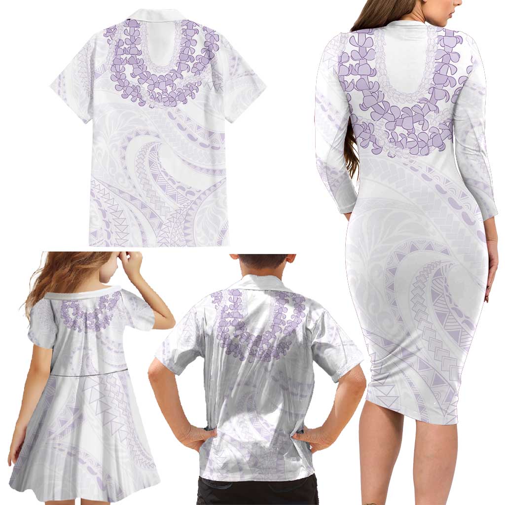 Aloha Lei Onaona Family Matching Long Sleeve Bodycon Dress and Hawaiian Shirt Purple Hawaiian Tribal Pattern LT9 - Polynesian Pride