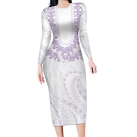 Aloha Lei Onaona Family Matching Long Sleeve Bodycon Dress and Hawaiian Shirt Purple Hawaiian Tribal Pattern LT9 Mom's Dress Purple - Polynesian Pride
