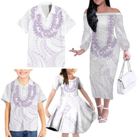 Aloha Lei Onaona Family Matching Off The Shoulder Long Sleeve Dress and Hawaiian Shirt Purple Hawaiian Tribal Pattern LT9 - Polynesian Pride