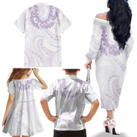 Aloha Lei Onaona Family Matching Off The Shoulder Long Sleeve Dress and Hawaiian Shirt Purple Hawaiian Tribal Pattern LT9 - Polynesian Pride