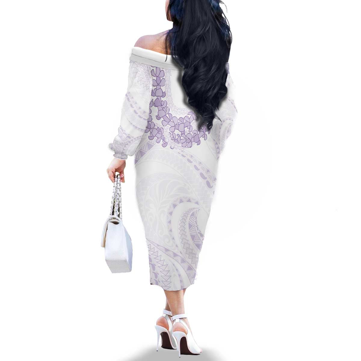 Aloha Lei Onaona Family Matching Off The Shoulder Long Sleeve Dress and Hawaiian Shirt Purple Hawaiian Tribal Pattern LT9 - Polynesian Pride