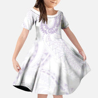 Aloha Lei Onaona Family Matching Off Shoulder Maxi Dress and Hawaiian Shirt Purple Hawaiian Tribal Pattern LT9 Daughter's Dress Purple - Polynesian Pride