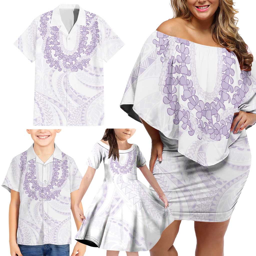 Aloha Lei Onaona Family Matching Off Shoulder Short Dress and Hawaiian Shirt Purple Hawaiian Tribal Pattern LT9 - Polynesian Pride