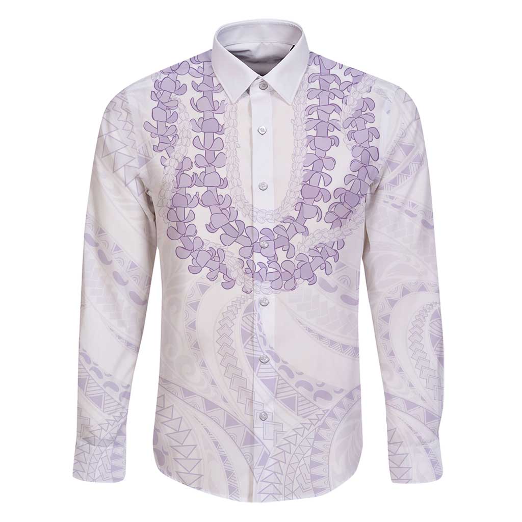 Aloha Lei Onaona Family Matching Puletasi and Hawaiian Shirt Purple Hawaiian Tribal Pattern LT9 Dad's Shirt - Long Sleeve Purple - Polynesian Pride