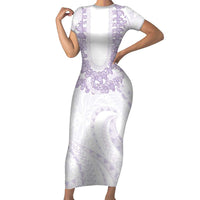 Aloha Lei Onaona Family Matching Short Sleeve Bodycon Dress and Hawaiian Shirt Purple Hawaiian Tribal Pattern LT9 Mom's Dress Purple - Polynesian Pride