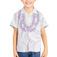 Aloha Lei Onaona Family Matching Short Sleeve Bodycon Dress and Hawaiian Shirt Purple Hawaiian Tribal Pattern LT9 Son's Shirt Purple - Polynesian Pride