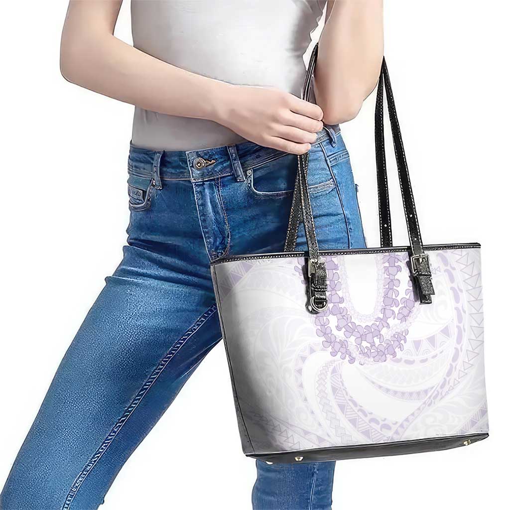 Aloha Lei Onaona Leather Tote Bag Purple Hawaiian Tribal Pattern