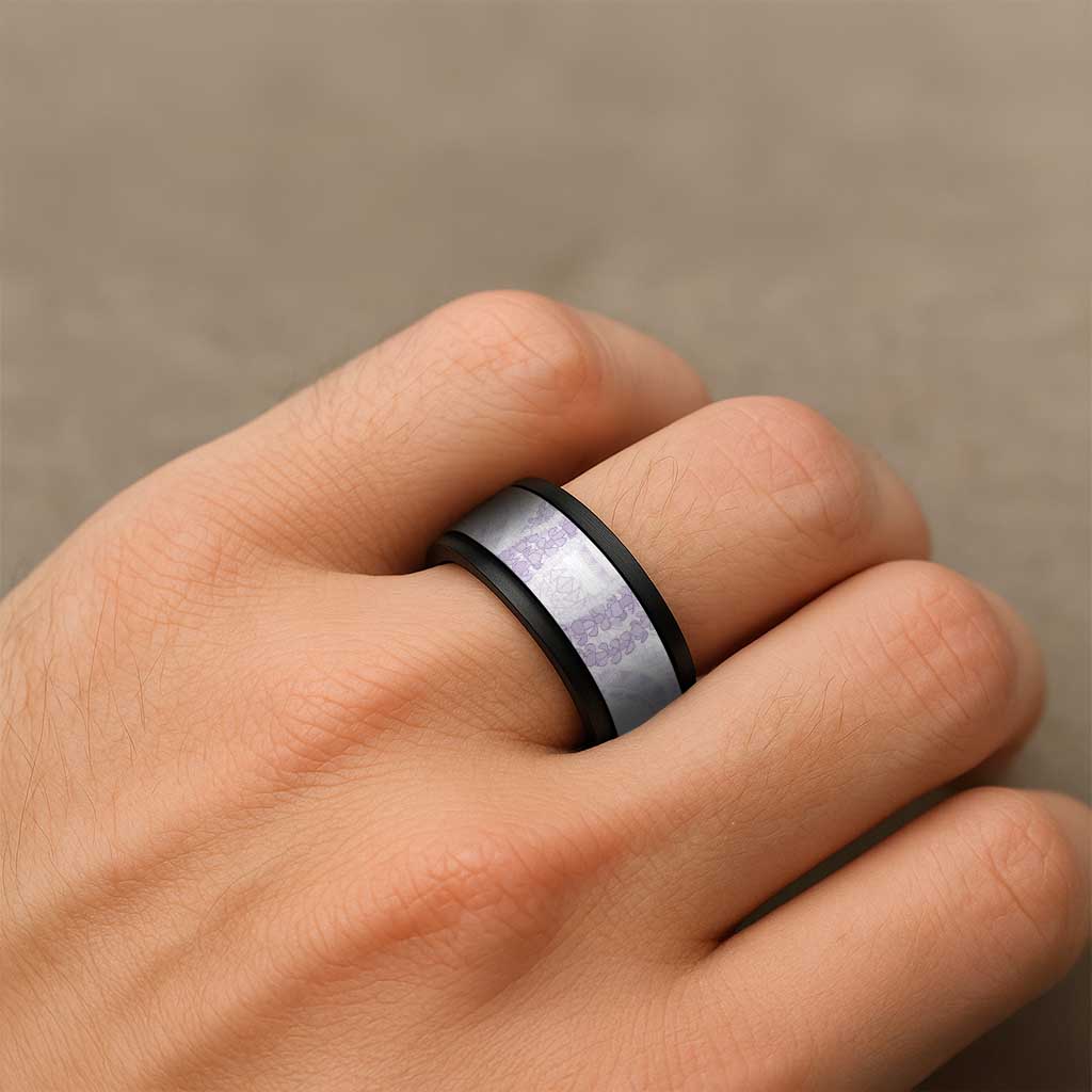 Aloha Lei Onaona Spinner Ring Purple Hawaiian Tribal Pattern - Polynesian Pride