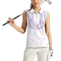 Aloha Lei Onaona Women Sleeveless Polo Shirt Purple Hawaiian Tribal Pattern
