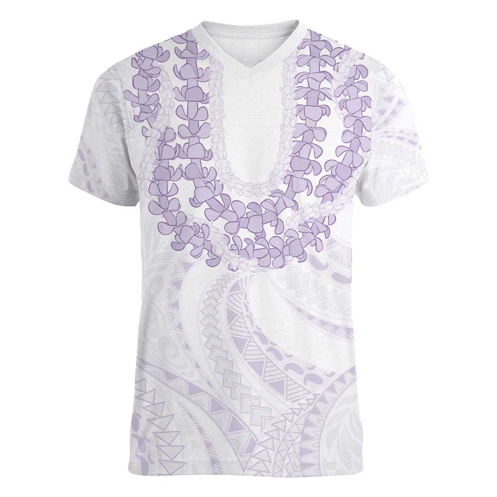 Aloha Lei Onaona Women V-Neck T-Shirt Purple Hawaiian Tribal Pattern