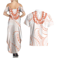 Aloha Lei Onaona Couples Matching Summer Maxi Dress and Hawaiian Shirt Red Hawaiian Tribal Pattern