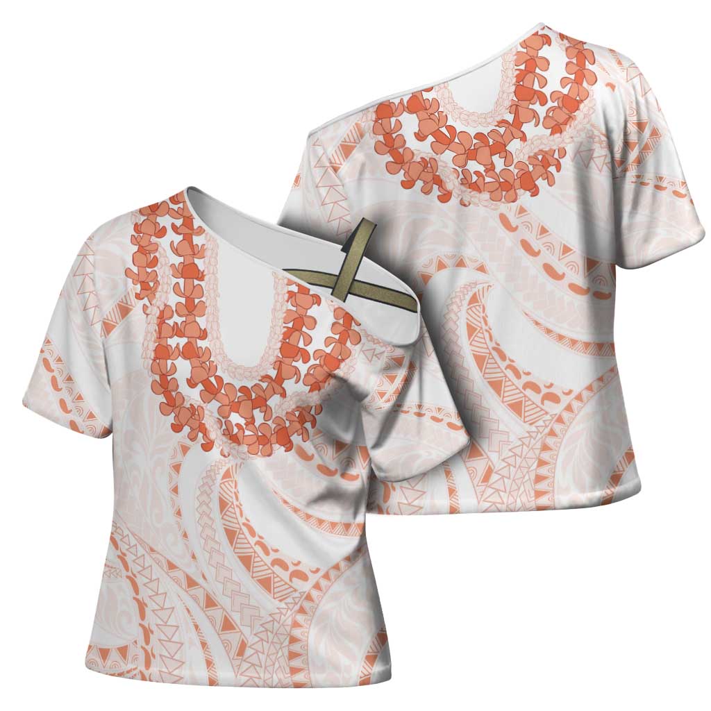 Aloha Lei Onaona Cross Shoulder Shirt Red Hawaiian Tribal Pattern - Polynesian Pride