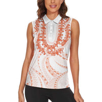 Aloha Lei Onaona Women Sleeveless Polo Shirt Red Hawaiian Tribal Pattern