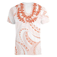Aloha Lei Onaona Women V-Neck T-Shirt Red Hawaiian Tribal Pattern