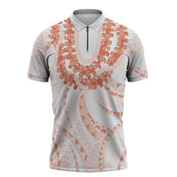 Aloha Lei Onaona Zipper Polo Shirt Red Hawaiian Tribal Pattern - Polynesian Pride