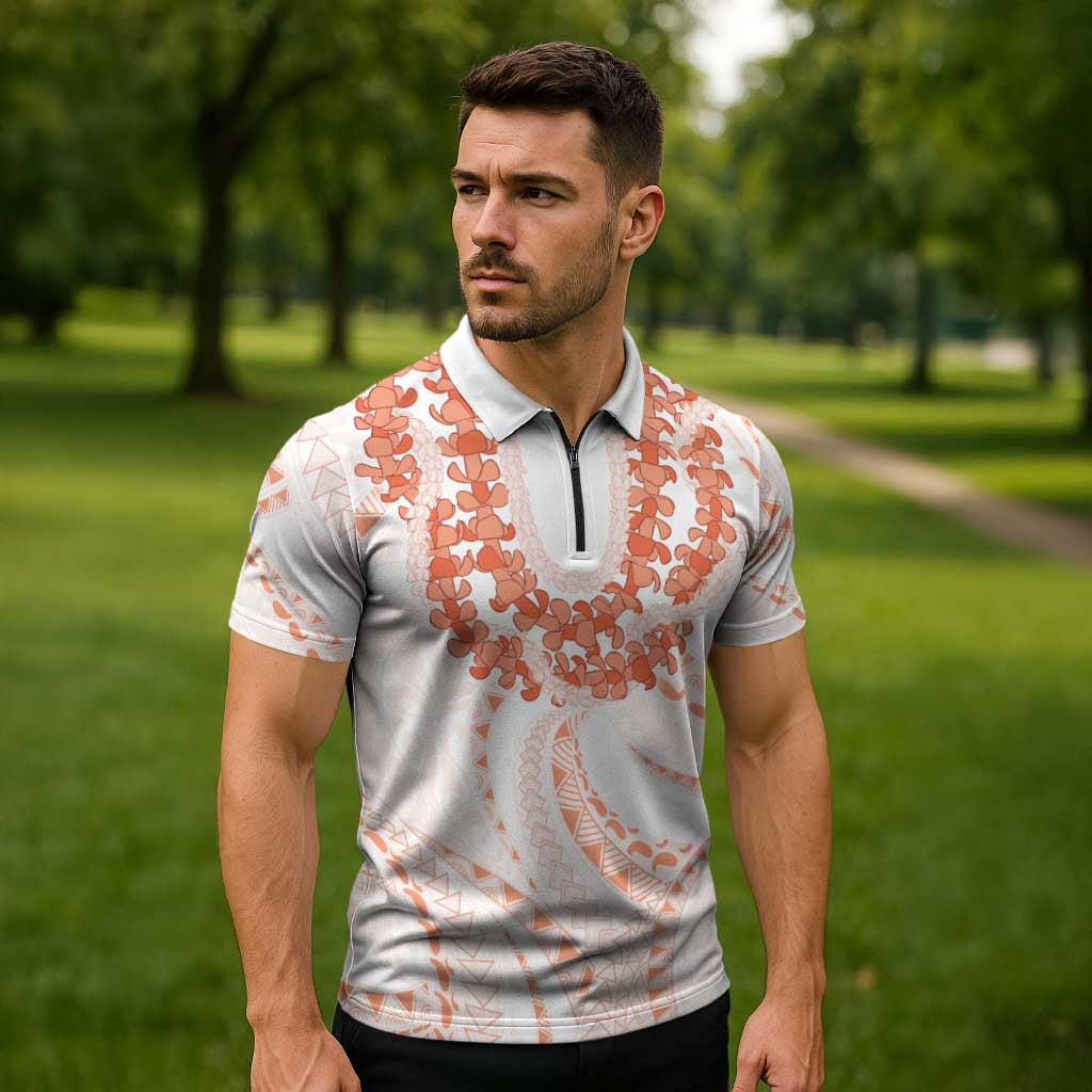 Aloha Lei Onaona Zipper Polo Shirt Red Hawaiian Tribal Pattern - Polynesian Pride