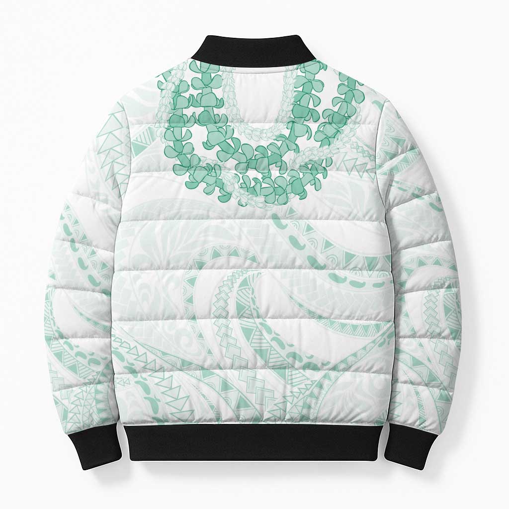 Aloha Lei Onaona Bomber Puffer Jacket Sage Green Hawaiian Tribal Pattern - Polynesian Pride
