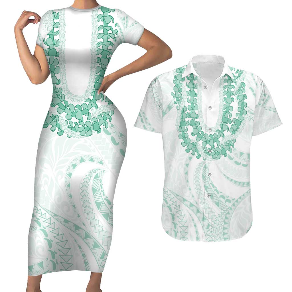 Aloha Lei Onaona Couples Matching Short Sleeve Bodycon Dress and Hawaiian Shirt Sage Green Hawaiian Tribal Pattern LT9 Green - Polynesian Pride