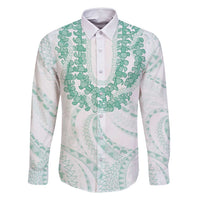 Aloha Lei Onaona Family Matching Mermaid Dress and Hawaiian Shirt Sage Green Hawaiian Tribal Pattern LT9 Dad's Shirt - Long Sleeve Green - Polynesian Pride