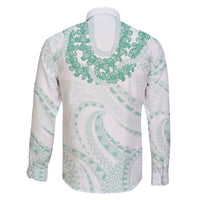Aloha Lei Onaona Family Matching Off The Shoulder Long Sleeve Dress and Hawaiian Shirt Sage Green Hawaiian Tribal Pattern LT9 - Polynesian Pride