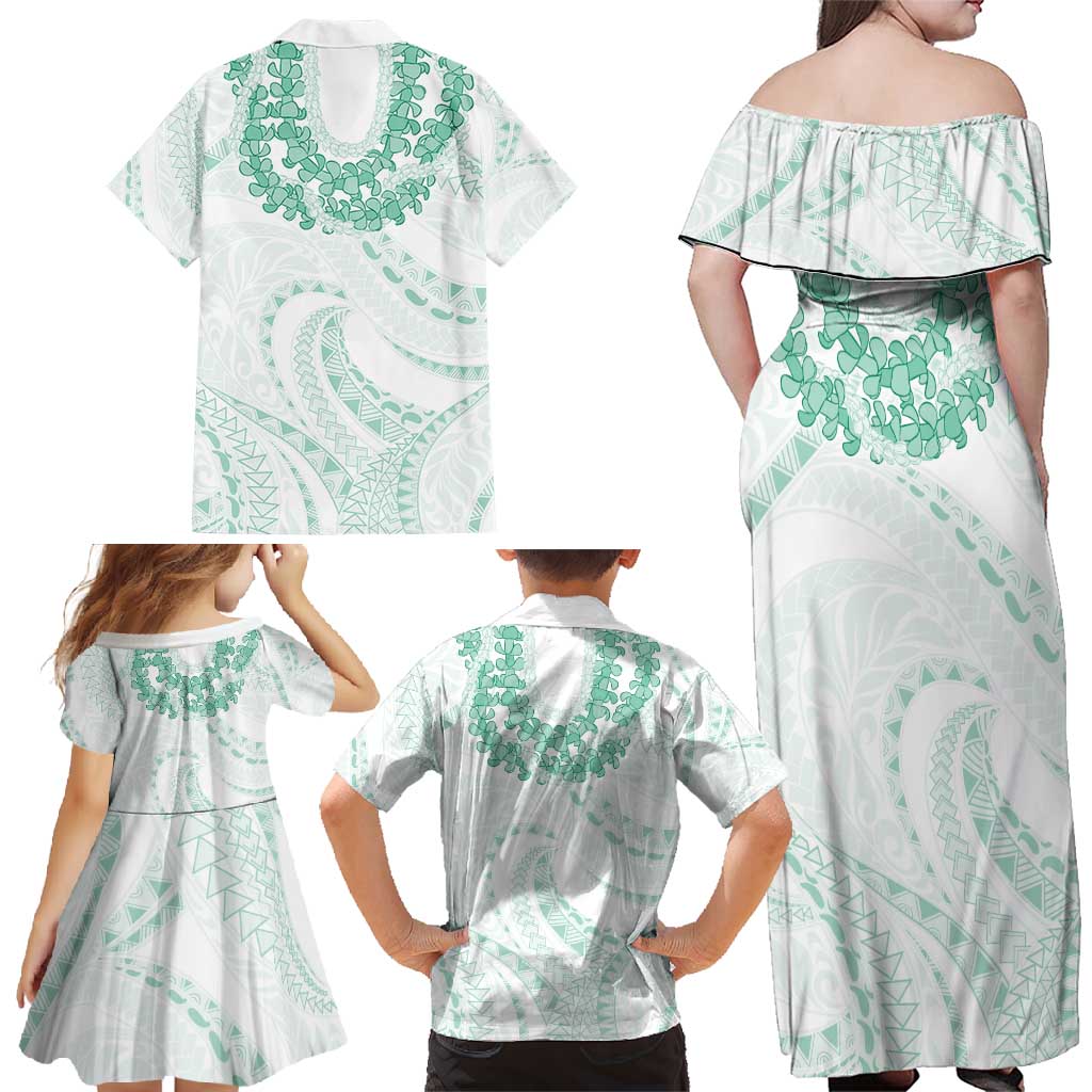 Aloha Lei Onaona Family Matching Off Shoulder Maxi Dress and Hawaiian Shirt Sage Green Hawaiian Tribal Pattern LT9 - Polynesian Pride