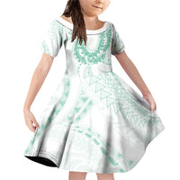 Aloha Lei Onaona Family Matching Off Shoulder Short Dress and Hawaiian Shirt Sage Green Hawaiian Tribal Pattern LT9 Daughter's Dress Green - Polynesian Pride