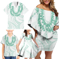 Aloha Lei Onaona Family Matching Off Shoulder Short Dress and Hawaiian Shirt Sage Green Hawaiian Tribal Pattern LT9 - Polynesian Pride