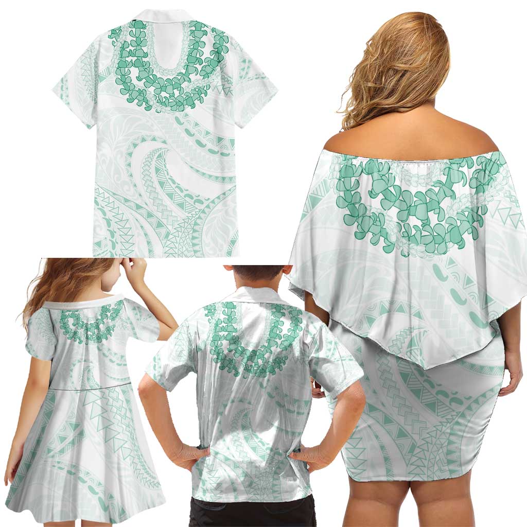 Aloha Lei Onaona Family Matching Off Shoulder Short Dress and Hawaiian Shirt Sage Green Hawaiian Tribal Pattern LT9 - Polynesian Pride