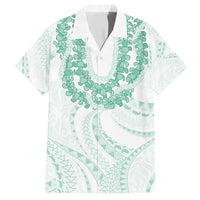 Aloha Lei Onaona Family Matching Off Shoulder Short Dress and Hawaiian Shirt Sage Green Hawaiian Tribal Pattern LT9 Dad's Shirt - Short Sleeve Green - Polynesian Pride
