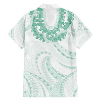 Aloha Lei Onaona Family Matching Off Shoulder Short Dress and Hawaiian Shirt Sage Green Hawaiian Tribal Pattern LT9 - Polynesian Pride