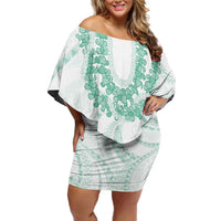 Aloha Lei Onaona Family Matching Off Shoulder Short Dress and Hawaiian Shirt Sage Green Hawaiian Tribal Pattern LT9 Mom's Dress Green - Polynesian Pride