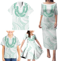 Aloha Lei Onaona Family Matching Puletasi and Hawaiian Shirt Sage Green Hawaiian Tribal Pattern LT9 - Polynesian Pride