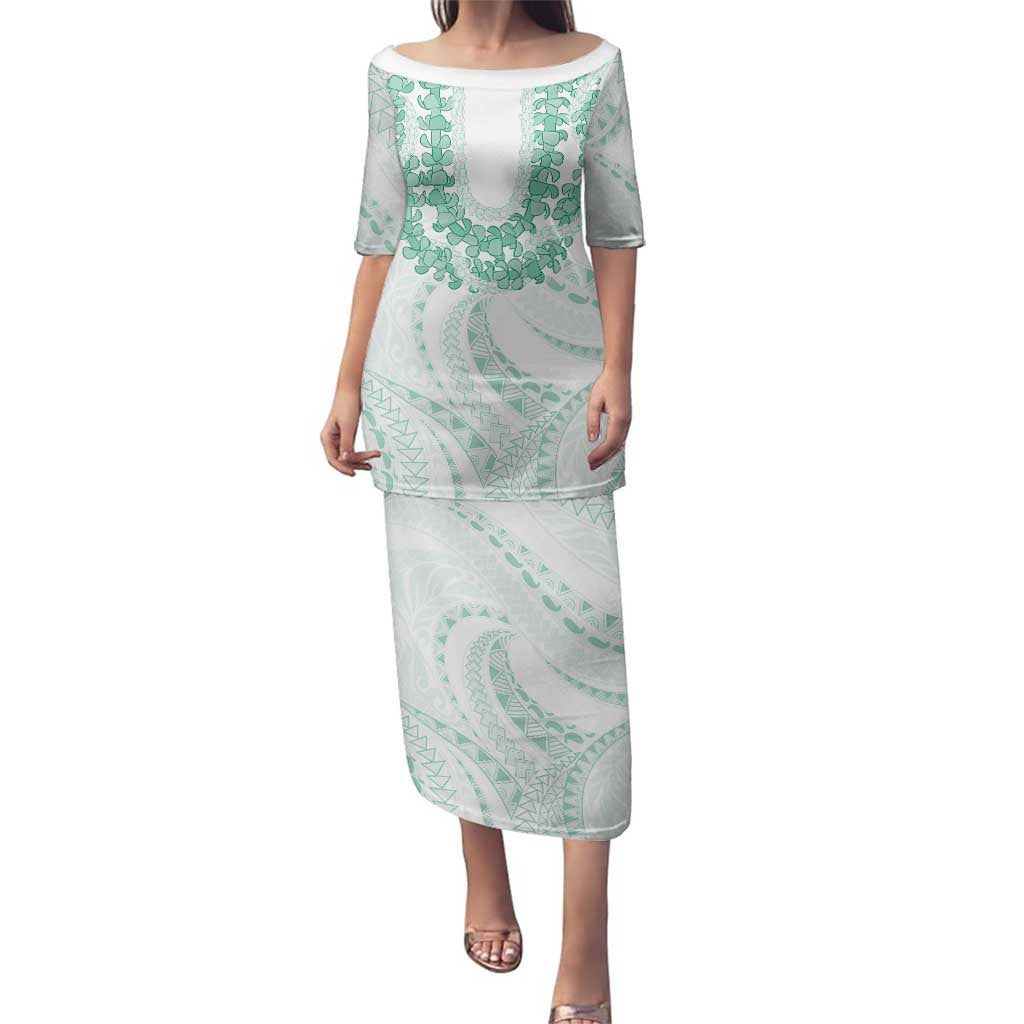 Aloha Lei Onaona Family Matching Puletasi and Hawaiian Shirt Sage Green Hawaiian Tribal Pattern LT9 Mom's Dress Green - Polynesian Pride