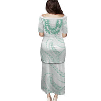 Aloha Lei Onaona Family Matching Puletasi and Hawaiian Shirt Sage Green Hawaiian Tribal Pattern LT9 - Polynesian Pride