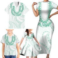Aloha Lei Onaona Family Matching Short Sleeve Bodycon Dress and Hawaiian Shirt Sage Green Hawaiian Tribal Pattern LT9 - Polynesian Pride